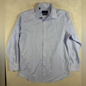 David Donahue 16 32/33 Luxury Non-Iron Trim Fit Men's Blue Dress Shirt